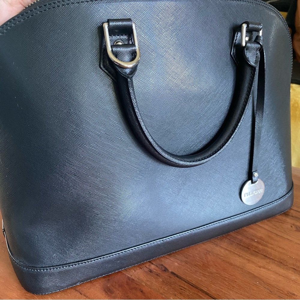 Pre-loved black Italian leather large top handle bag